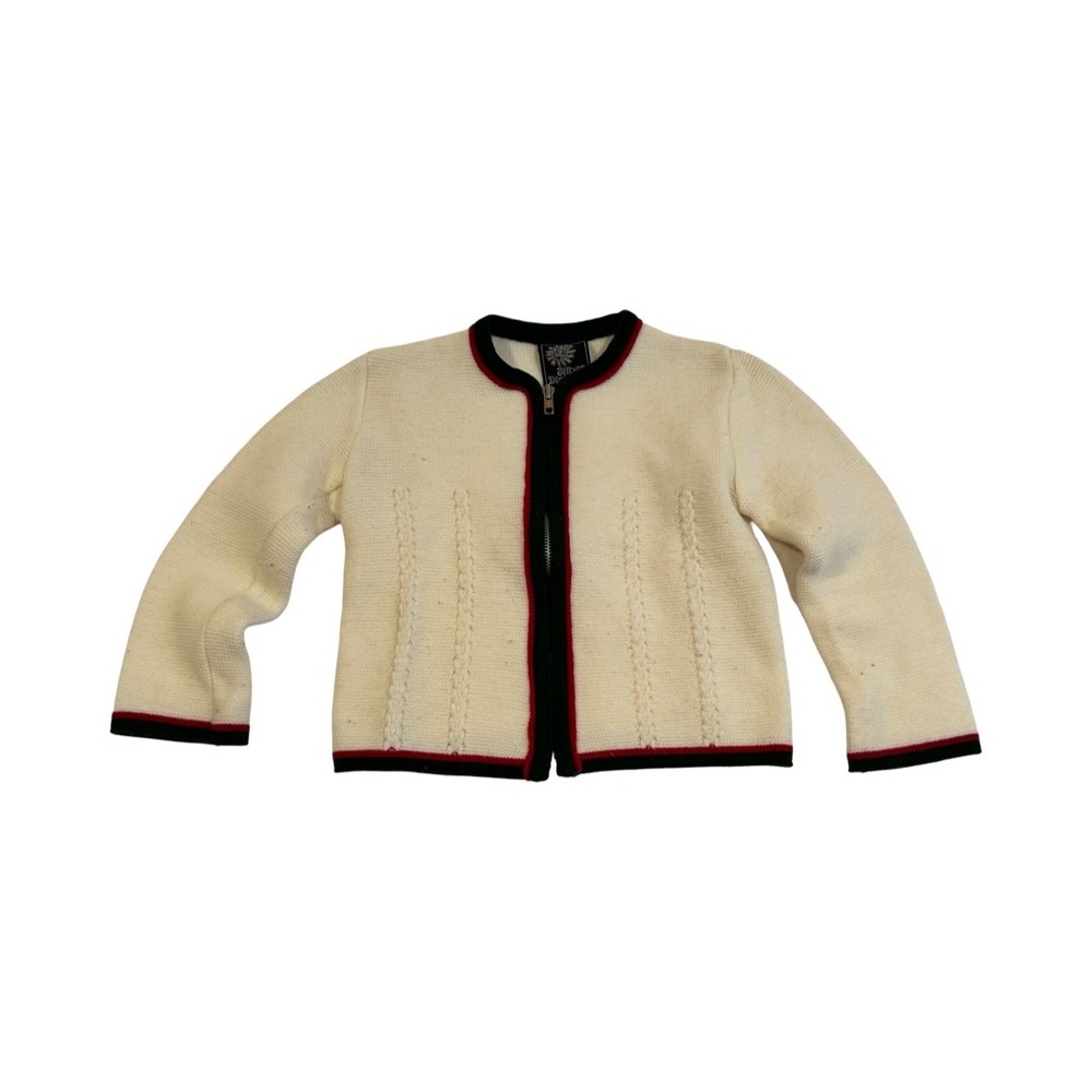 Silberdistel Trachten Vintage Austrian Zip Cardigan Cream Green Red Trim Kids 3T